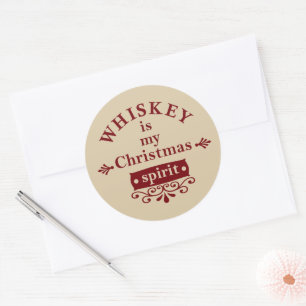 Pegatina Redonda Whiskey es mi espíritu navidad