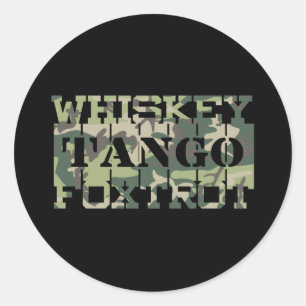 Pegatina Redonda Whiskey Tango Foxtrot WTF Camuflaje Verde