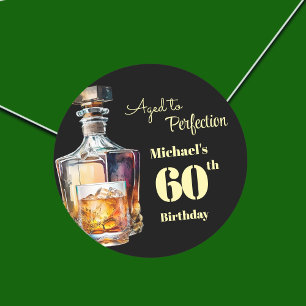 Pegatina Redonda Whisky de cumpleaños número 60 para hombres enveje