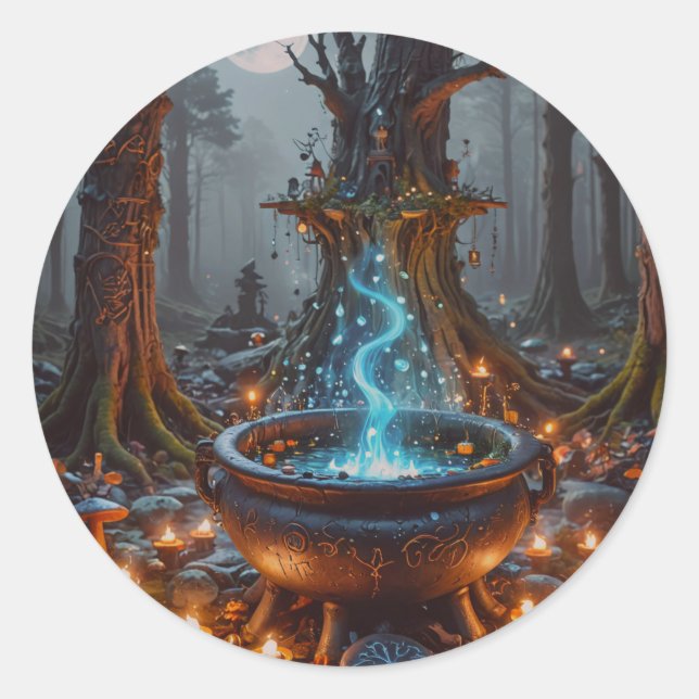 Pegatina Redonda Whispers of Magic Beneath the Moon (Anverso)