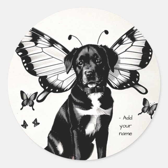 Pegatina Redonda Whispers of Wings | Custom dog art (Anverso)