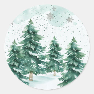 Pegatina Redonda Whispers of Winter – Snowy Tree Circle Art