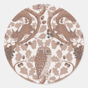 Pegatina Redonda Whispers/Owls y Squirrels en roble/mo