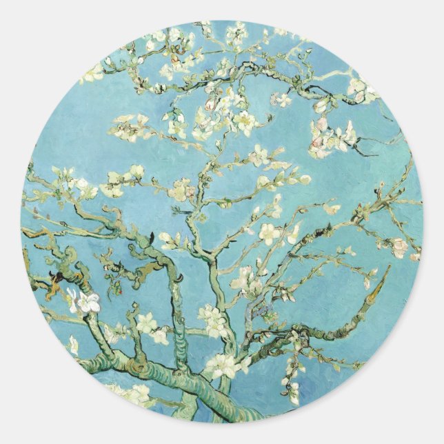 Pegatina Redonda White almond blossom by Vincent Van Gogh (Anverso)