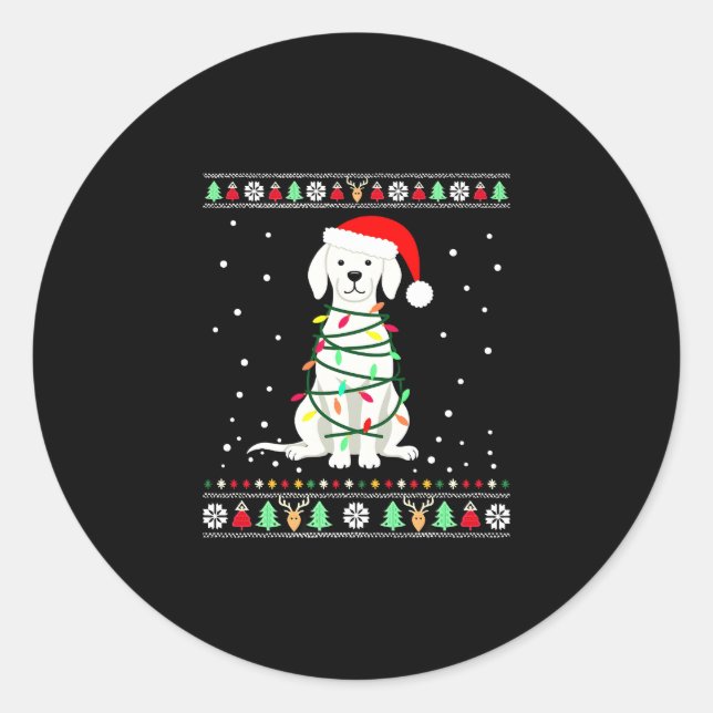 Pegatina Redonda White Boxer Dog Ugly Christmas Sweater Funny Xmas  (Anverso)