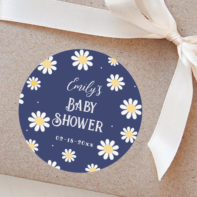 Pegatina Redonda White Daisies Spring Summer Boy Baby Shower (Subido por el creador)