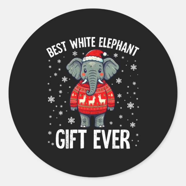 Pegatina Redonda White Elephant Ever Christmas Xmas Under 15 20  (Anverso)