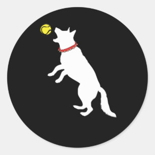 Pegatina Redonda White German Shepherd Dog GSD Catching Yellow