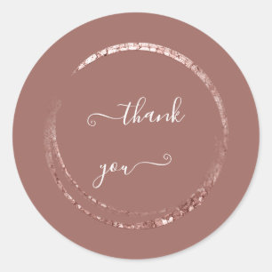 Pegatina Redonda White Gracias Rosa de Polvo Blanco Favor