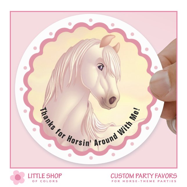 Pegatina Redonda White Horse Birthday Party Favor Thank You (Subido por el creador)