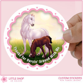Pegatina Redonda White Horse Foal Birthday Party Favor Thank You
