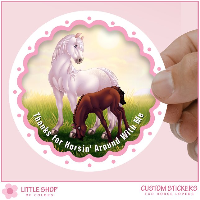 Pegatina Redonda White Horse Foal Birthday Party Favor Thank You (Subido por el creador)