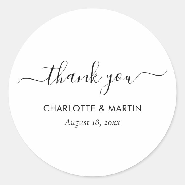 Pegatina Redonda White Modern Script Wedding Thank You (Anverso)