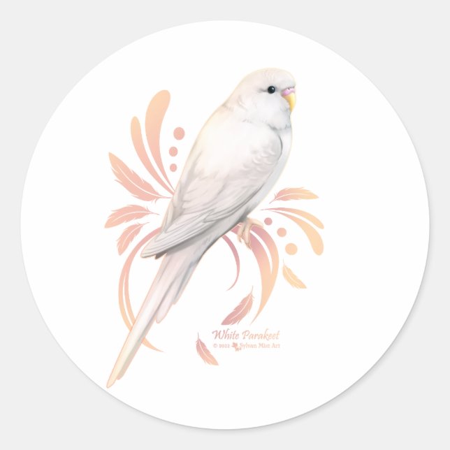 Pegatina Redonda White Parakeet (Anverso)