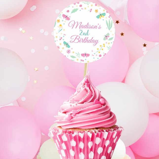 Pegatina Redonda White Pastel Butterfly Girl’s Garden cupcake toppe (Subido por el creador)
