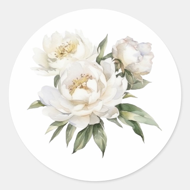 Pegatina Redonda White Peonies (Anverso)