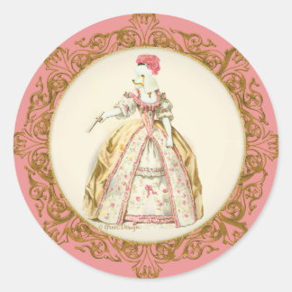 Pegatina Redonda White Poodle Marie Antoinette Ornate Art