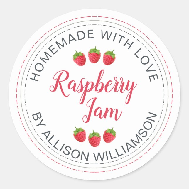 Pegatina Redonda White Raspberry Homemade With Love Jam  (Anverso)