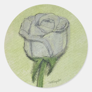 Pegatina Redonda White Rose Sticker hand drawn original artwork.