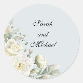 Pegatina Redonda White Roses Powder Blue Stickers