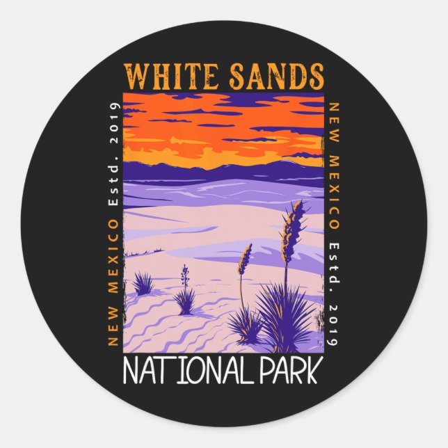 Pegatina Redonda White Sands National Park New Mexico Distressed Vi (Anverso)