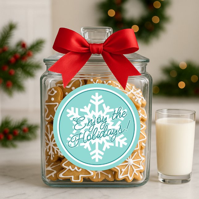 Pegatina Redonda White Snowflake On Teal Aqua Turquoise Blue Green (Subido por el creador)