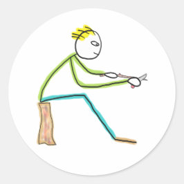 Pegatina Redonda Whittling Stickman