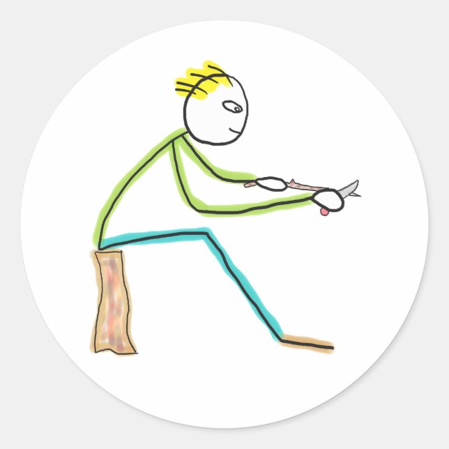 Pegatina Redonda Whittling Stickman (Anverso)