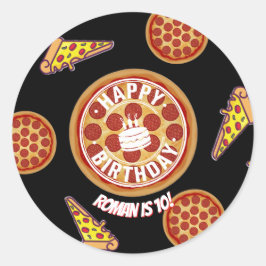Pegatina Redonda Whole Pizza Happy Birthday Party Design