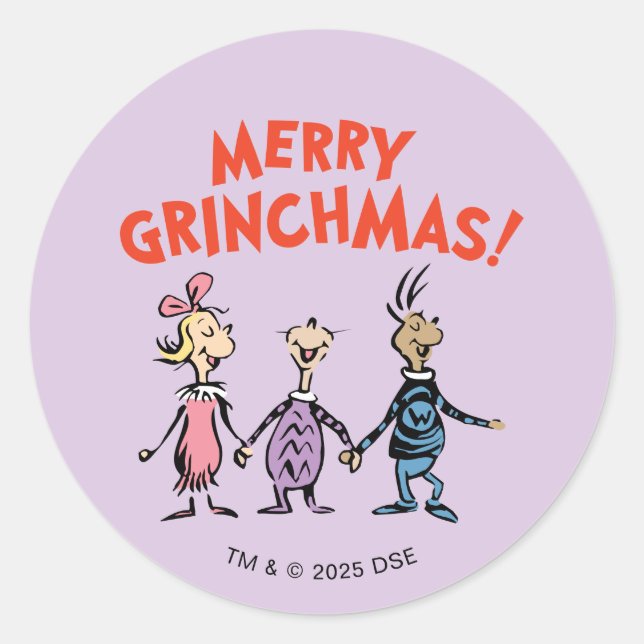 Pegatina Redonda Whos Holding Hands Merry Grinchmas (Anverso)
