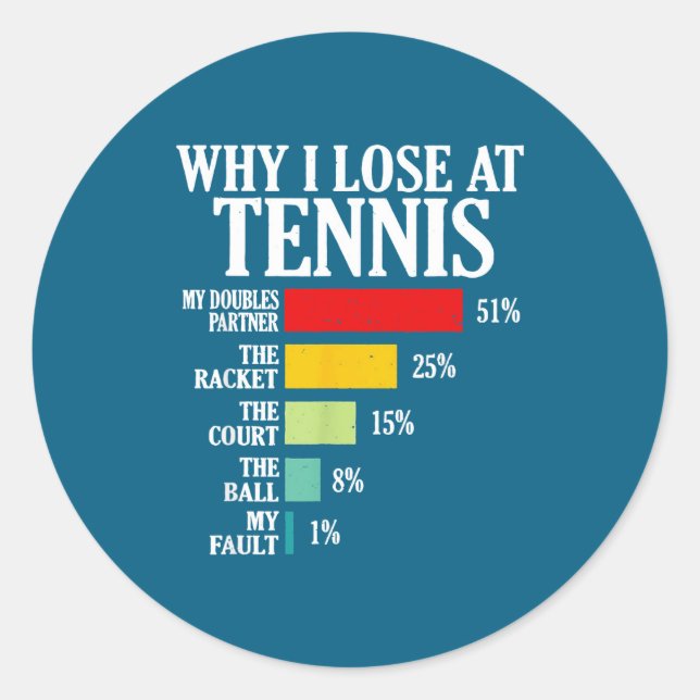Pegatina Redonda Why I Lose At Tennis Funny Tennis Player Quote  (Anverso)