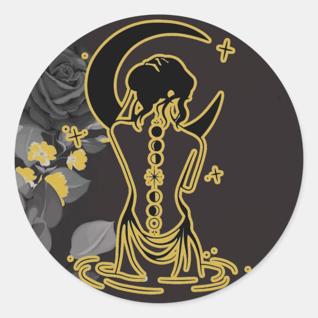 Pegatina Redonda Wicca Cresent Moon Goddess - Pagan (Anverso)