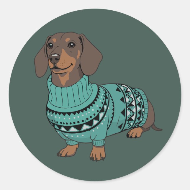 Pegatina Redonda Wiener Dog Christmas Ugly Sweater Dachshund Pet  (Anverso)