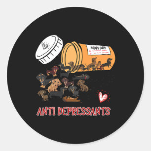 Pegatina Redonda Wiener Dog Sausage Puppy Lover Antidepresivos Dac