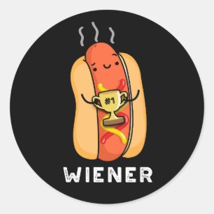 Pegatina Redonda Wiener Funny Sausage Pun Dark BG