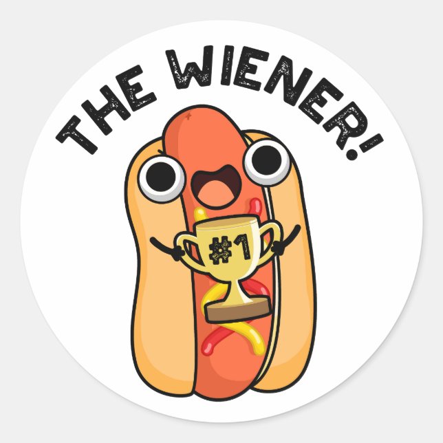 Pegatina Redonda Wiener Funny Winner Hot Dog Pun (Anverso)