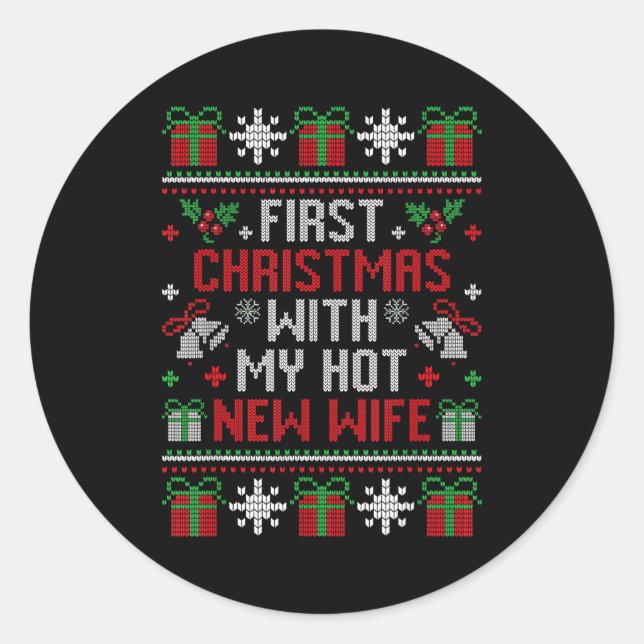 Pegatina Redonda Wife Husband First Christmas Just Married Christma (Anverso)