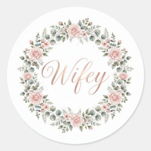 Pegatina Redonda Wifey Floral Rose Gold Sticker
