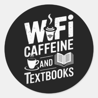 Pegatina Redonda Wifi Caffeine And Textbooks 