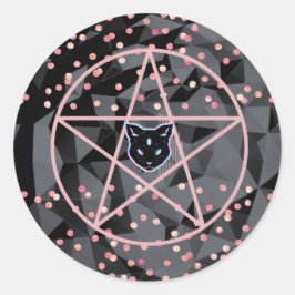 Pegatina Redonda WiizyWitch Magic Witch Cosmic Cat Pentacle Magick