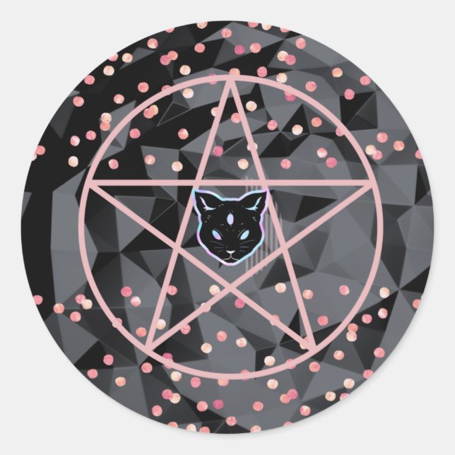 Pegatina Redonda WiizyWitch Magic Witch Cosmic Cat Pentacle Magick (Anverso)