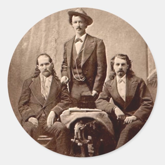 Pegatina Redonda Wild Bill Hickok - Texas Jack - Búfalo Bill (Anverso)