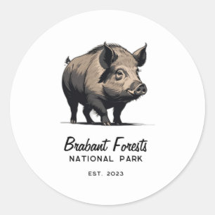 Pegatina Redonda Wild Boar - Parque nacional del bosque de Brabant