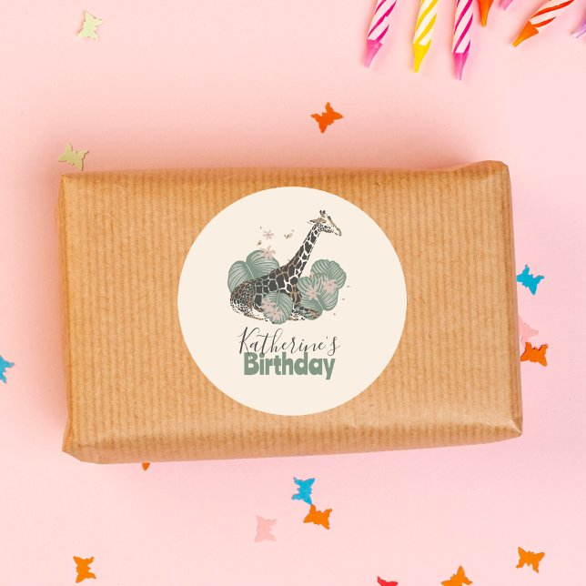 Pegatina Redonda Wild Giraffe Jungle Botanical Animal Birthday  (Subido por el creador)