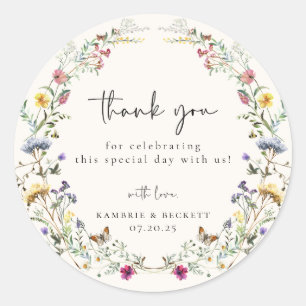 Pegatina Redonda Wild Meadow Wreath Boda Gracias