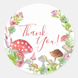 Pegatina Redonda Wild Mushrooms Baby Shower Favor