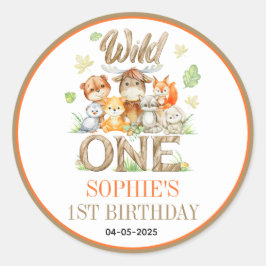 Pegatina Redonda Wild One Animal 1st Birthday Party | Safari Jungle