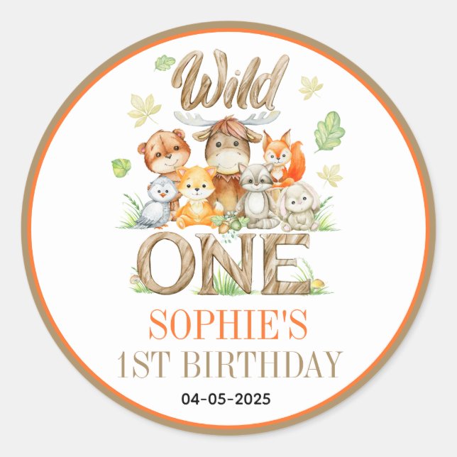 Pegatina Redonda Wild One Animal 1st Birthday Party | Safari Jungle (Anverso)