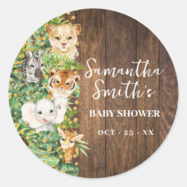 Pegatina Redonda Wild One Animal Rustic Safari Gold Baby Shower