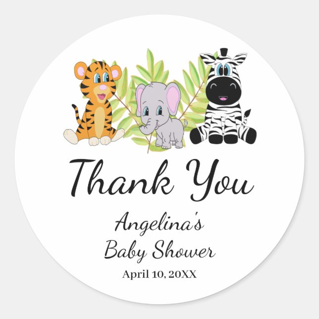 Pegatina Redonda Wild One Baby Shower Safari Jungle Gracias (Anverso)